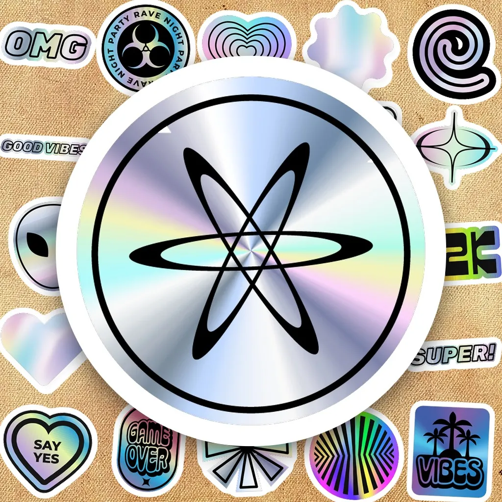 166 Sticker IN LASER Y2K Chrome Holographic Smiley Heart Star Dán Laptop Sổ Tay Bình Nước Chống Nước