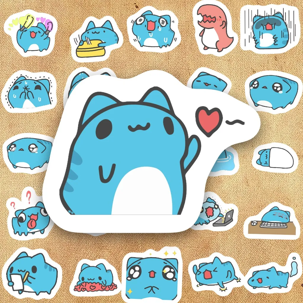 200 Sticker IN LASER Set 2 Mèo Xanh Bugcat Capoo Cute Dễ Thương Hoạt Hình Chibi Dán Laptop Sổ Tay