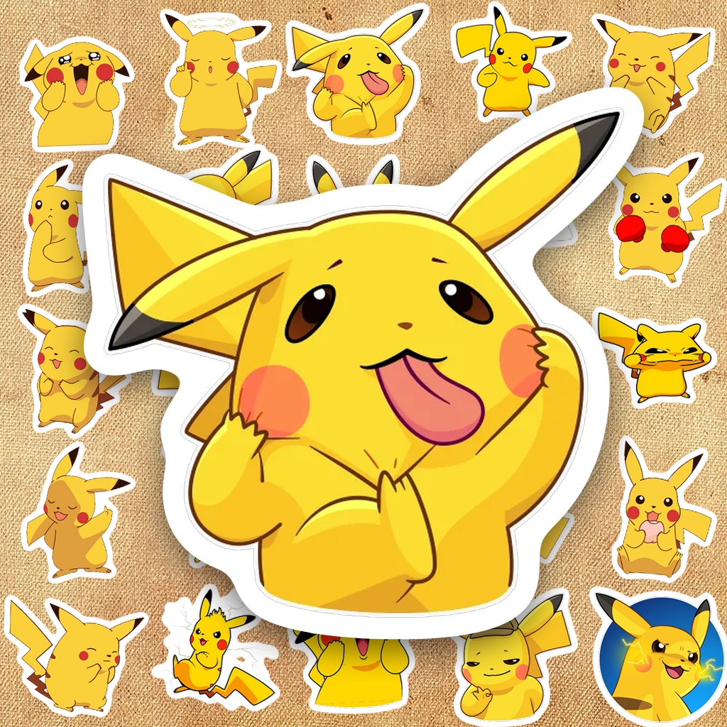 61 Sticker IN LASER Pika Pikachu Quái Vật Tia Sét Cute Vàng Hoạt Hình Dán Bình Nước Chống Nước