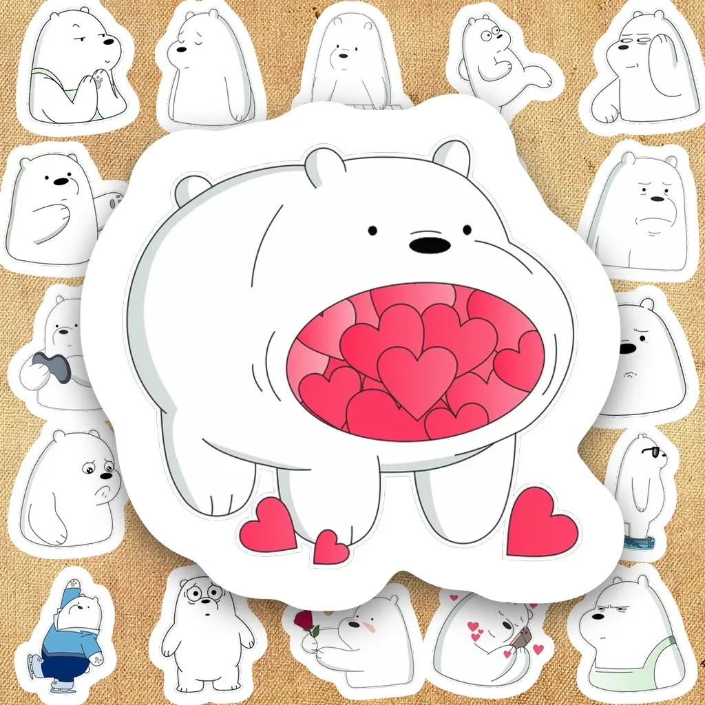 185 Sticker IN LASER Gấu Trắng Gấu Tuyết Hoạt Hình Cute Dễ Thương Biểu Cảm Dán Laptop Sổ Tay