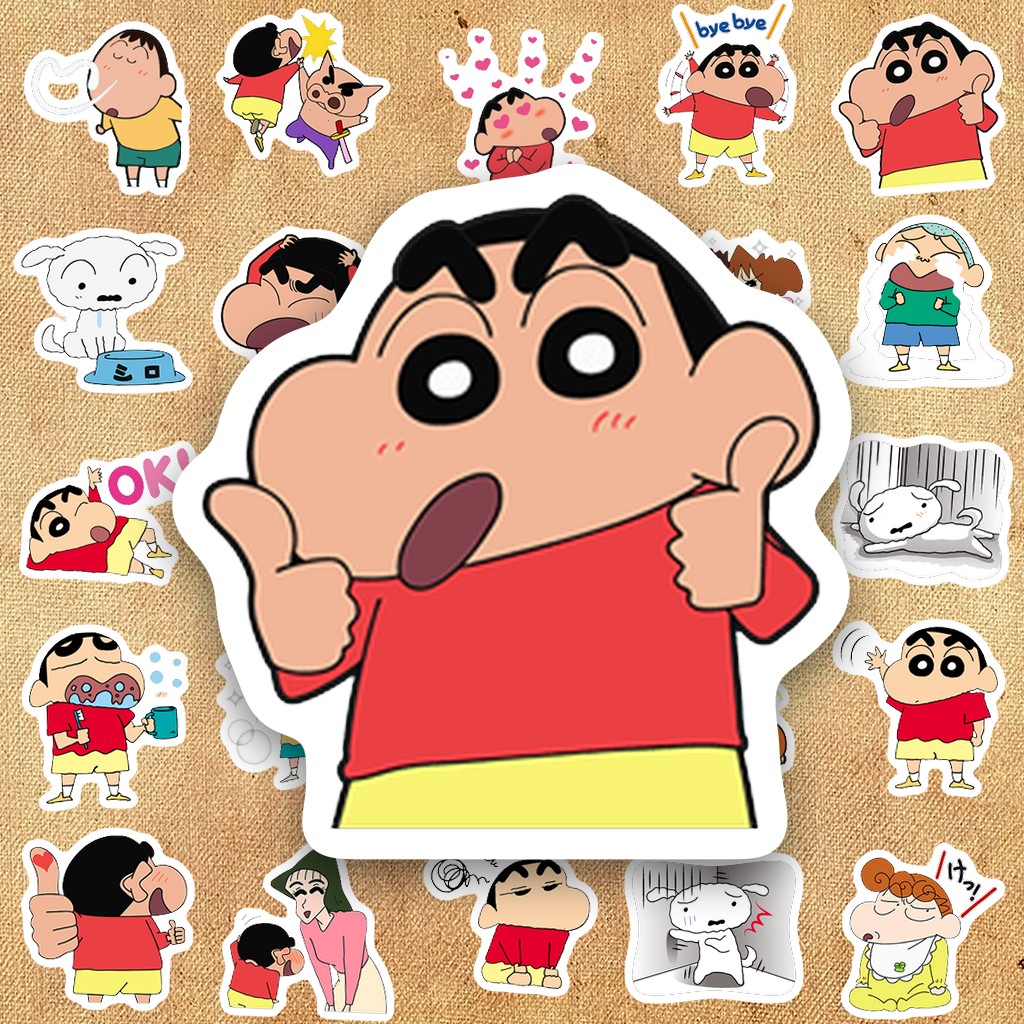 184 Sticker IN LASER Cậu Bé Shin Hoạt Hình Cute Hài Hước Dán Laptop Sổ Tay Bình Nước Chống Nước