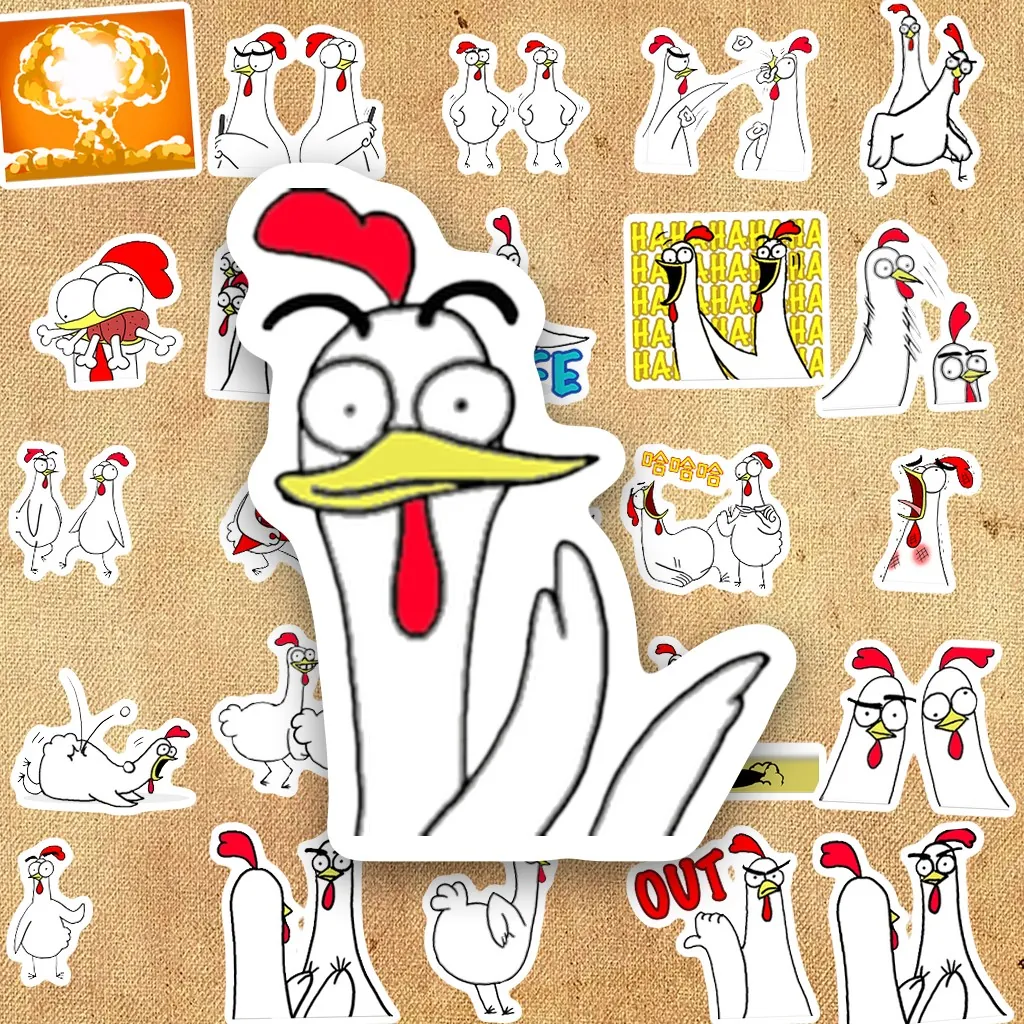 63 Sticker IN LASER Meme Gà Trắng Chicken Bro Hài Hước Cute Dán Laptop Sổ Tay Bình Nước Mũ Bảo Hiểm