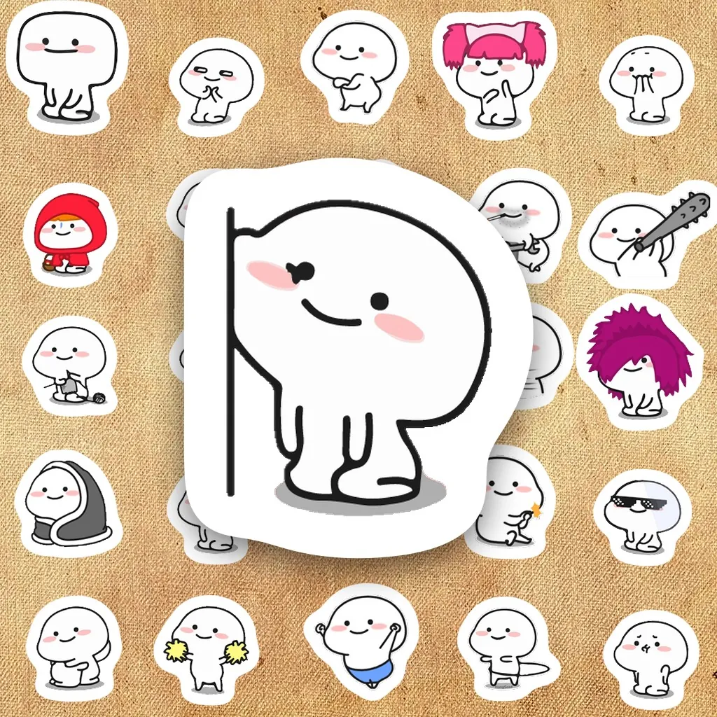 100 Sticker IN LASER Kẹo Dẻo Bựa Trắng Đen Meme Hài Hước Cute Dán Laptop Sổ Tay Bình Nước
