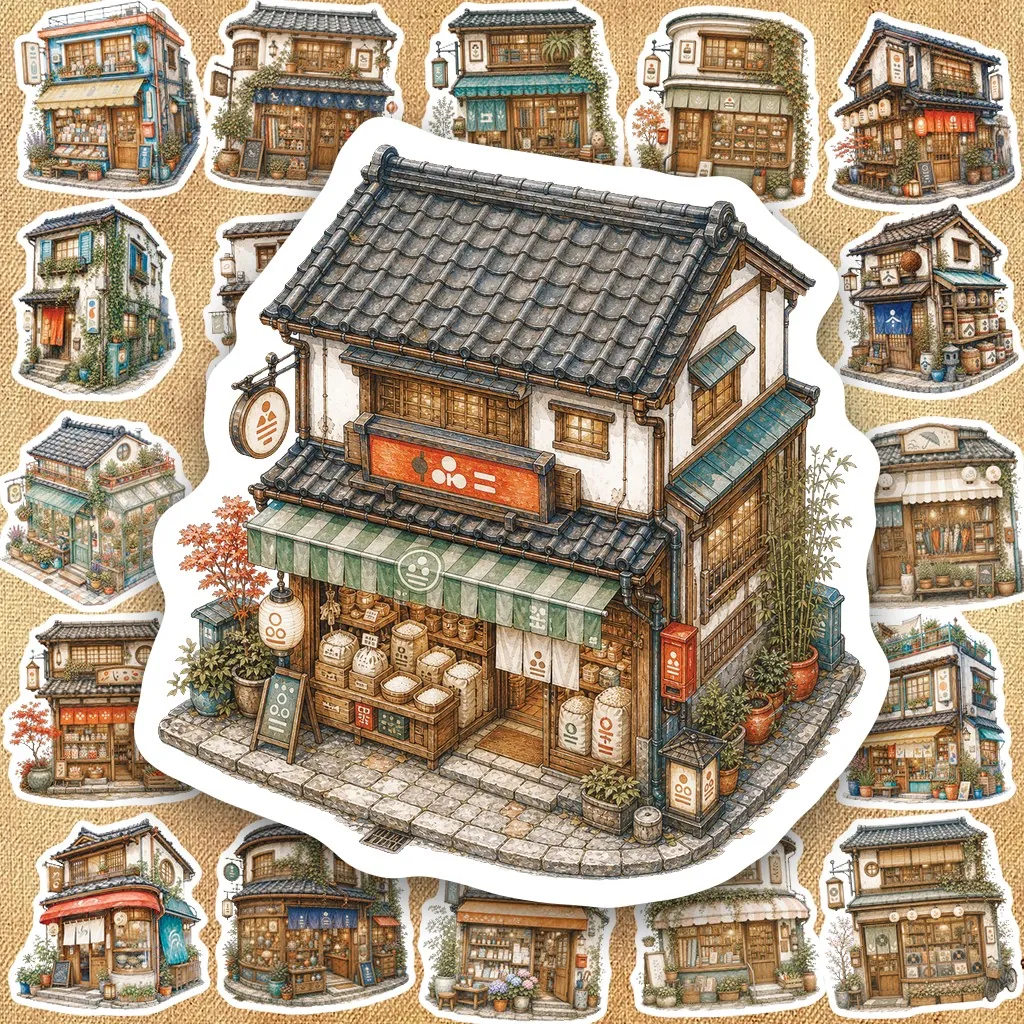96 Sticker IN LASER Nhà Nhật Bản Cổ Phố Cổ Vintage Cozy Japan House Chlling Cute Dán Laptop Sổ Tay
