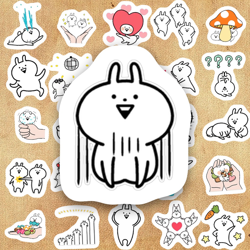 100 Sticker IN LASER Usagyuuun Thỏ Bựa Meme Hài Hước Biểu Cảm Cute Dán Laptop Sổ Tay Bình Nước