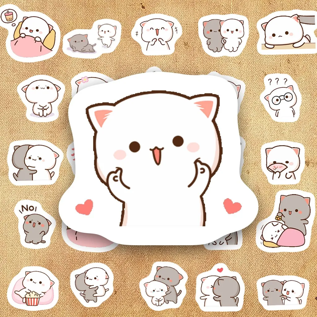 207 Sticker IN LASER Mèo Mochi Tròn Ú Cute Dễ Thương Hoạt Hình Dán Laptop Sổ Tay Bình Nước