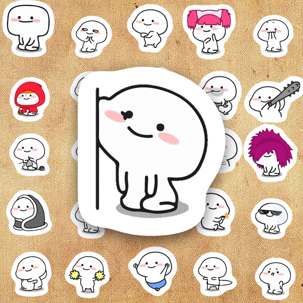 100 Sticker IN LASER Kẹo Dẻo Bựa Trắng Đen Meme Hài Hước Cute Dán Laptop Sổ Tay Bình Nước