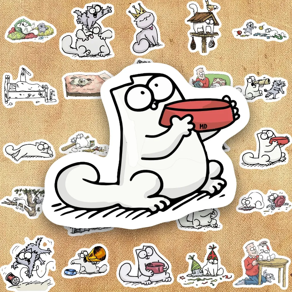 83 Sticker IN LASER Simon Cat Mèo Trắng Đen Hài Hước Cute Dán Laptop Sổ Tay Bình Nước Chống Nước