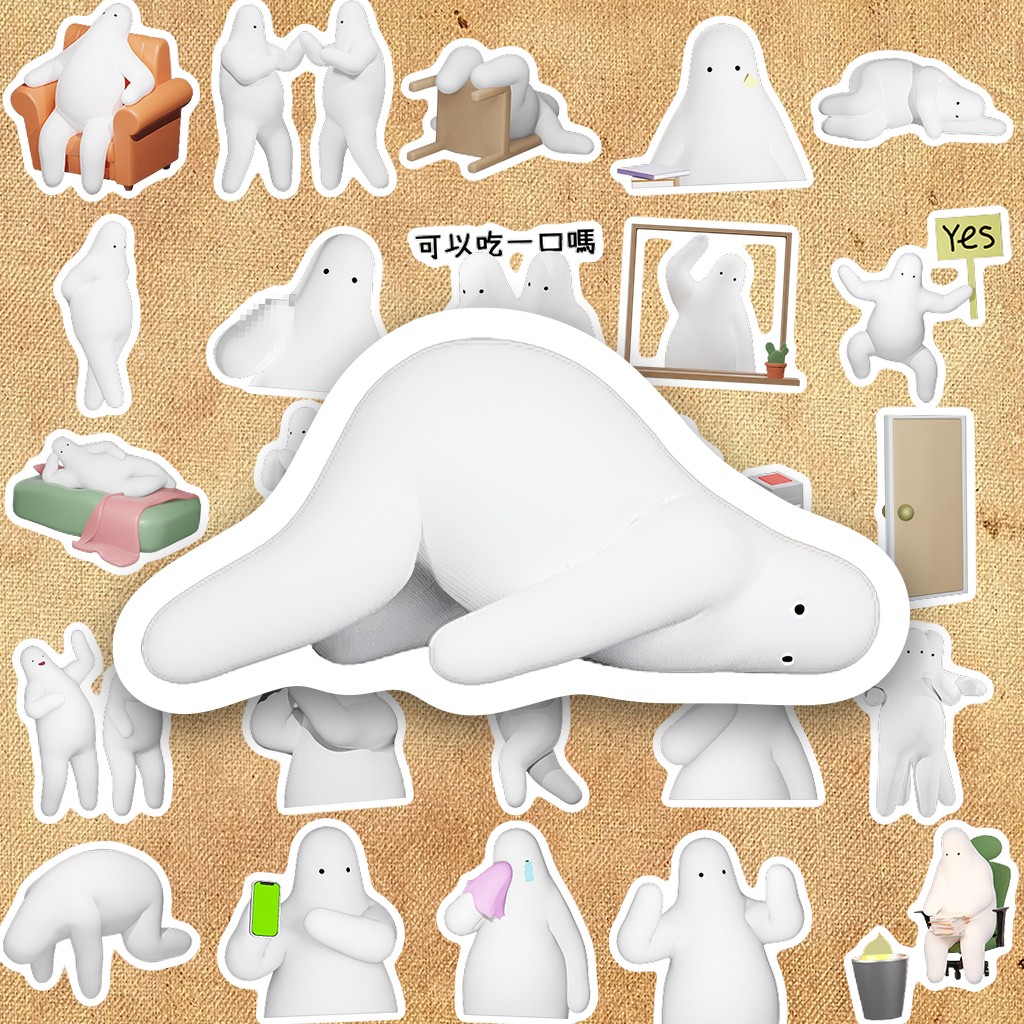 72 Sticker IN LASER Donothing 3D Cục Bột Lảm Biếng Cute Hài Hước Dán Laptop Sổ Tay Bình Nước