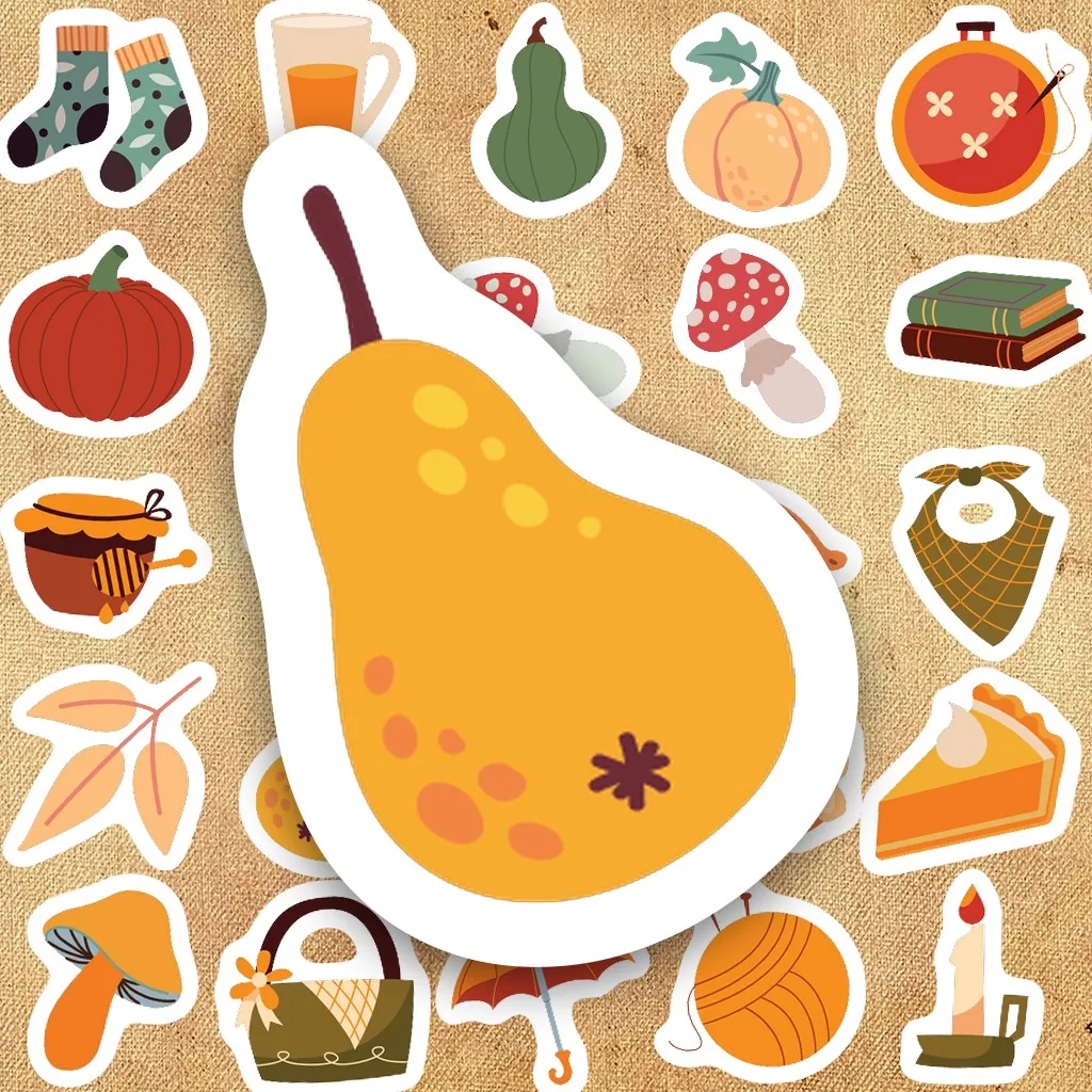 179 Sticker IN LASER Mùa Thu Autumn Vintage Lá Phong Bí Ngô Dán Laptop Sổ Tay Bình Nước Mũ Bảo Hiểm