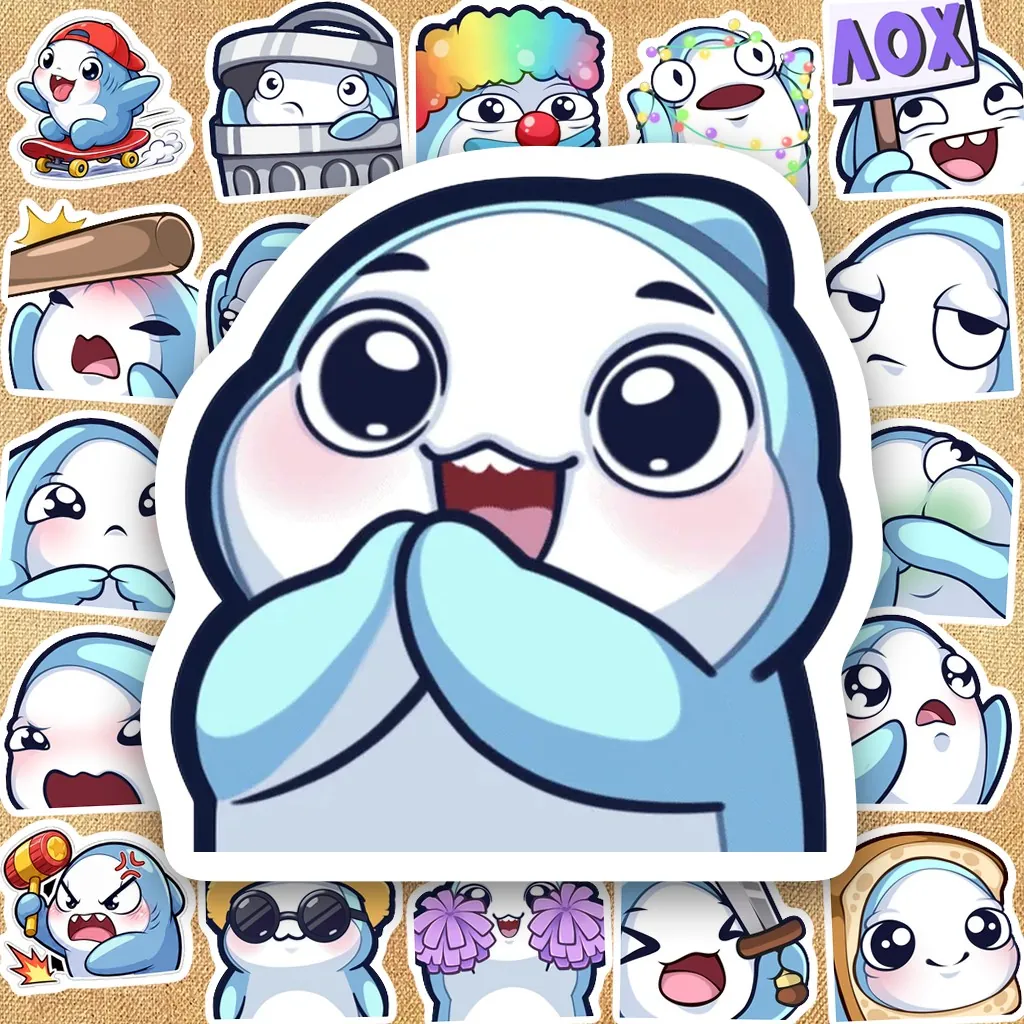 120 Sticker IN LASER Meme Cá Mập Hài Hước Biểu Cảm Đa Dạng Cute Dán Laptop Sổ Tay Bình Nước