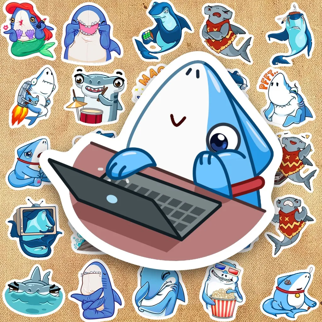 178 Sticker IN LASER Cá Mập Baby Shark Hoạt Hình Hài Hước Cute Dễ Thương Dán Laptop Sổ Tay Bình Nước