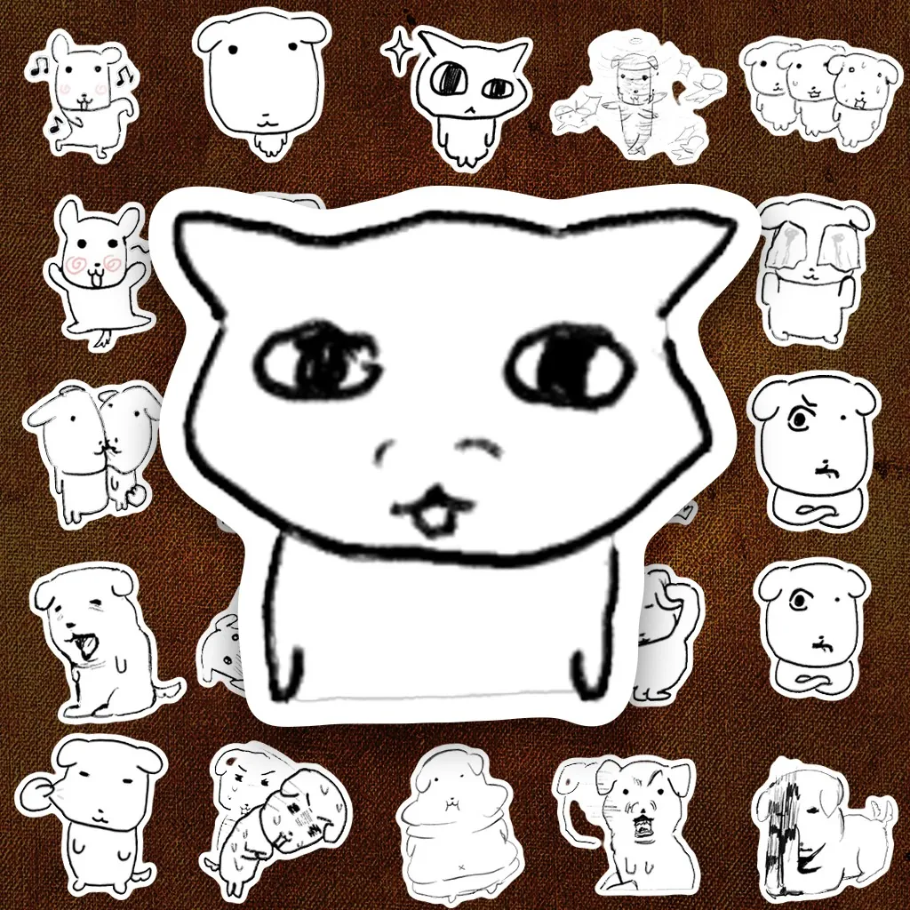 200 Sticker IN LASER Meme Dyu Ganadi Chó Mèo Trắng Đen Doodle Cute Mini Dán Laptop Bình Nước