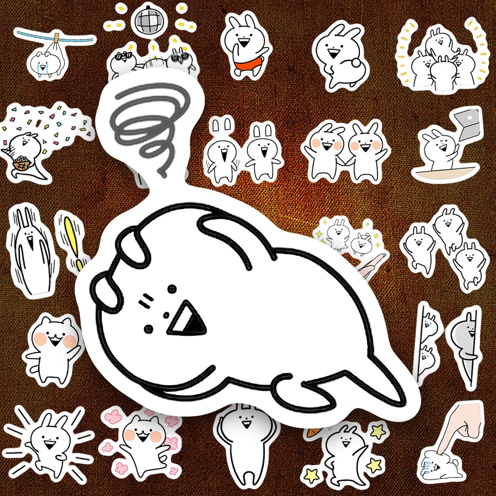 169 Sticker IN LASER Meme Usagyuuun Thỏ Trắng Doodle Hài Hước Cute Dán Laptop Sổ Tay Bình Nước