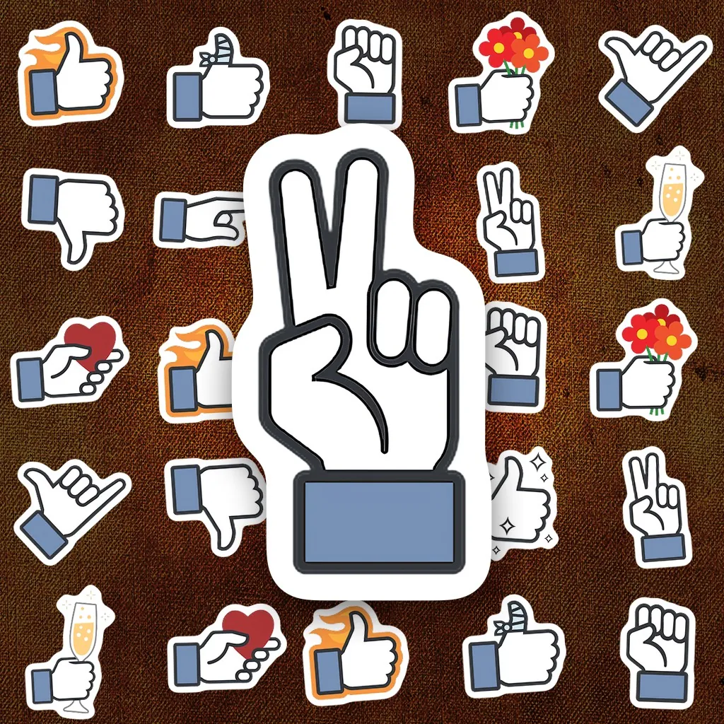 11 Sticker IN LASER Meme Bàn Tay Cử Chỉ Like Thả Tim Hài Hước Cute Dán Laptop Sổ Tay Bình Nước