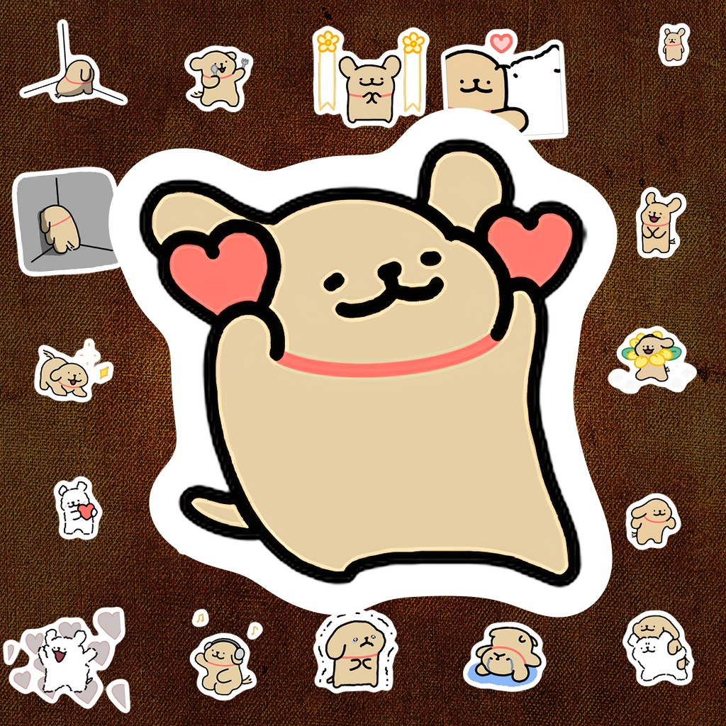 624 Sticker IN LASER Doggy Baby Golden Chó Nâu Hamster Cute Doodle Dán Laptop Sổ Tay Bình Nước