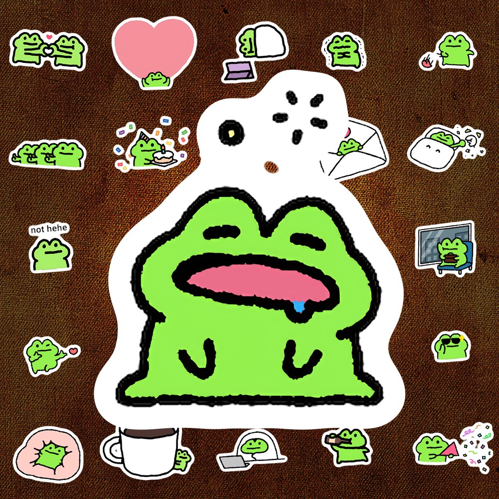 488 Sticker IN LASER Meme Fric Ếch Xanh Doodle Bựa Hài Hước Cute Dán Laptop Sổ Tay Bình Nước