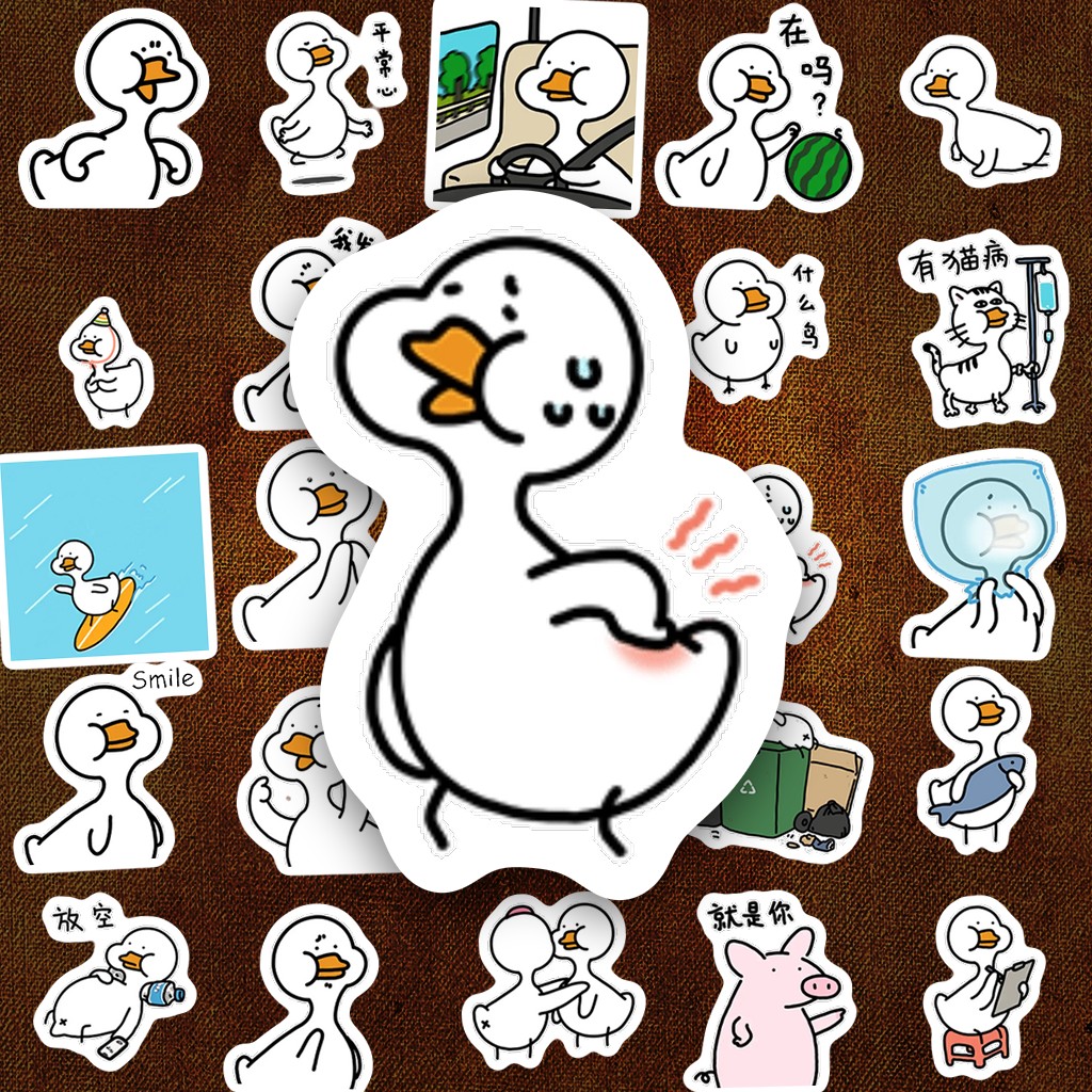 48 Sticker IN LASER Meme Ngỗng Vịt Trắng Doodle Hài Hước Cute Dán Laptop Sổ Tay Bình Nước