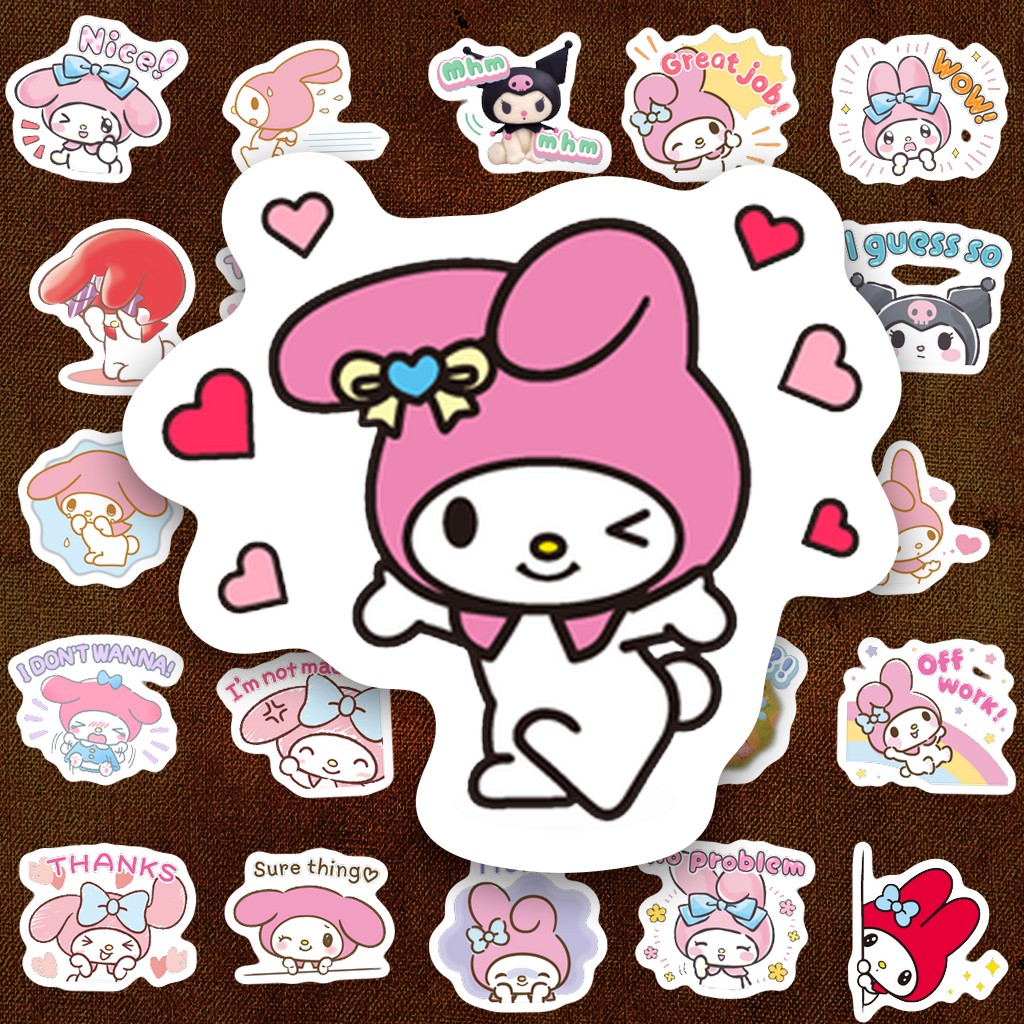 688 Sticker IN LASER My Melody Thỏ Hồng Cute Dễ Thương Nhiều Biểu Cảm Dán Laptop Sổ Tay Bình Nước