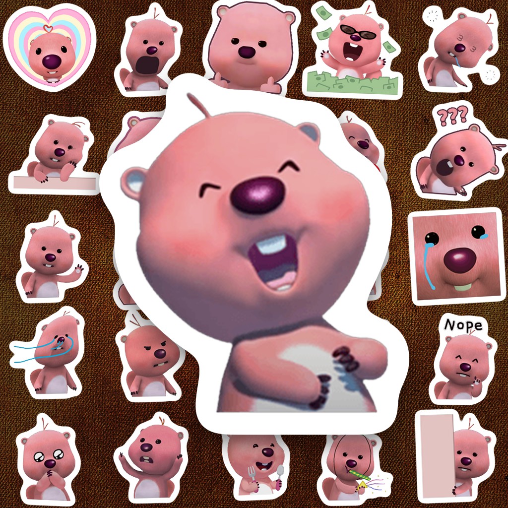 60 Sticker IN LASER Loopy Hải Ly Hồng Meme Hài Hước Biểu Cảm Cute Dán Laptop Sổ Tay Bình Nước