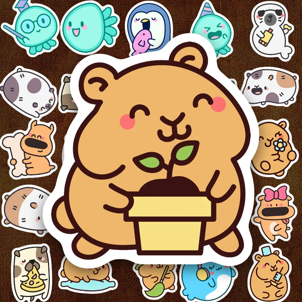 160 Sticker IN LASER Capybara Mèo Gấu Sứa Hải Cẩu Chim Cánh Cụt Capy Animal Cute Chống Nước