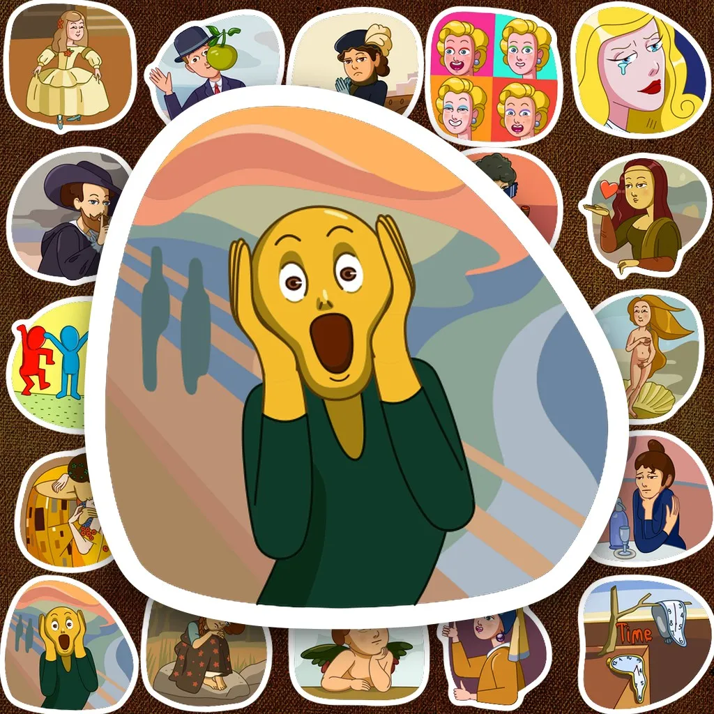30 Sticker IN LASER Meme Tranh Nổi Tiếng Hội Họa Mona Lisa The Scream Art Cute Dán Laptop Sổ Tay