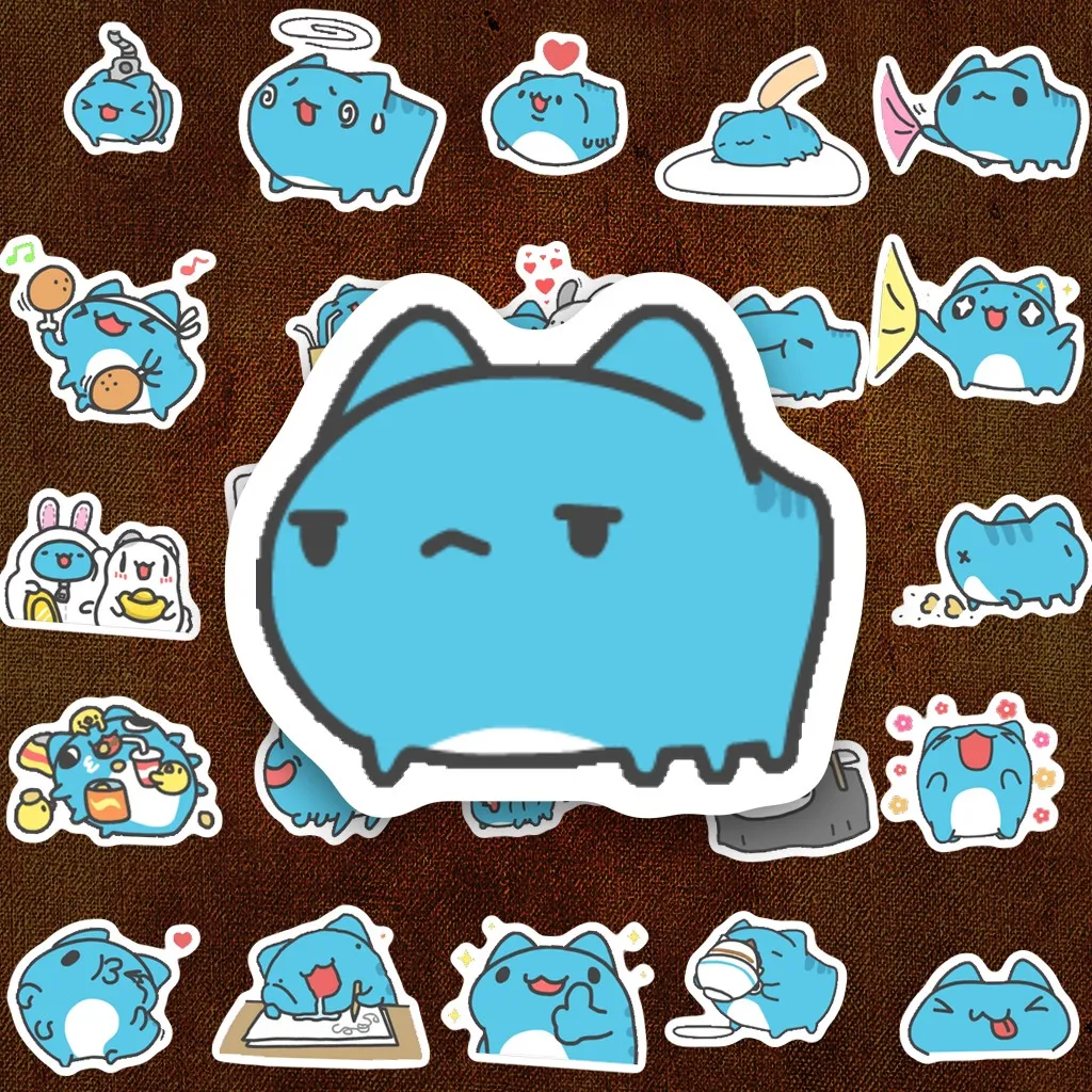 200 Sticker IN LASER Set 1 Mèo Xanh Bugcat Capoo Cute Dễ Thương Hoạt Hình Chibi Dán Laptop Sổ Tay