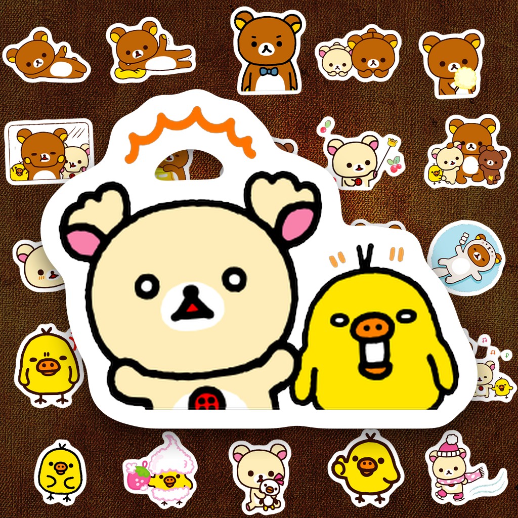 204 Sticker IN LASER Gấu Cam Gấu Be Vịt Vàng Hoạt Hình Cute Dễ Thương Dán Laptop Sổ Tay Bình Nước