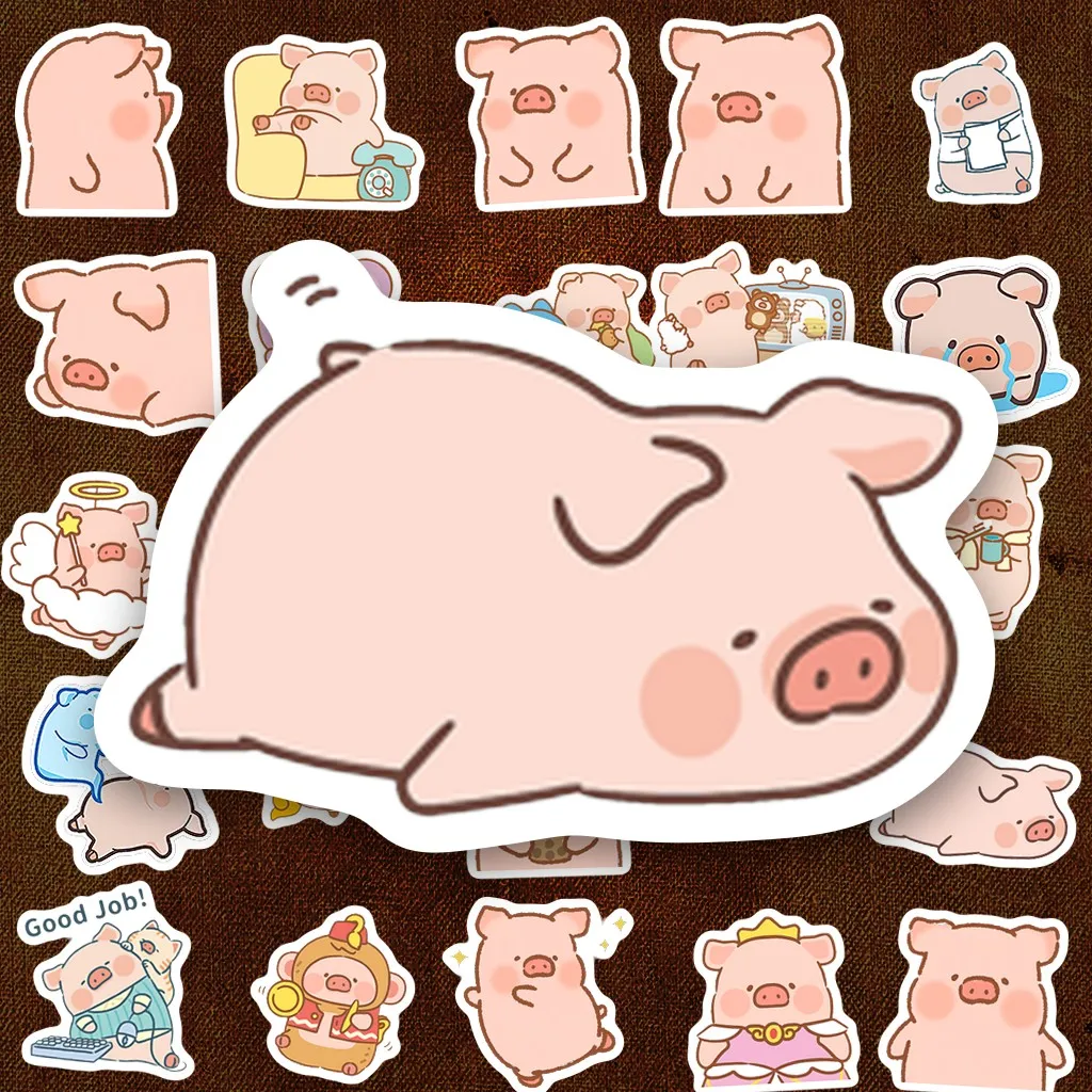 100 Sticker IN LASER Heo Hồng Lulou Cute Dễ Thương Hoạt Hình Hài Hước Dán Laptop Sổ Tay Bình Nước