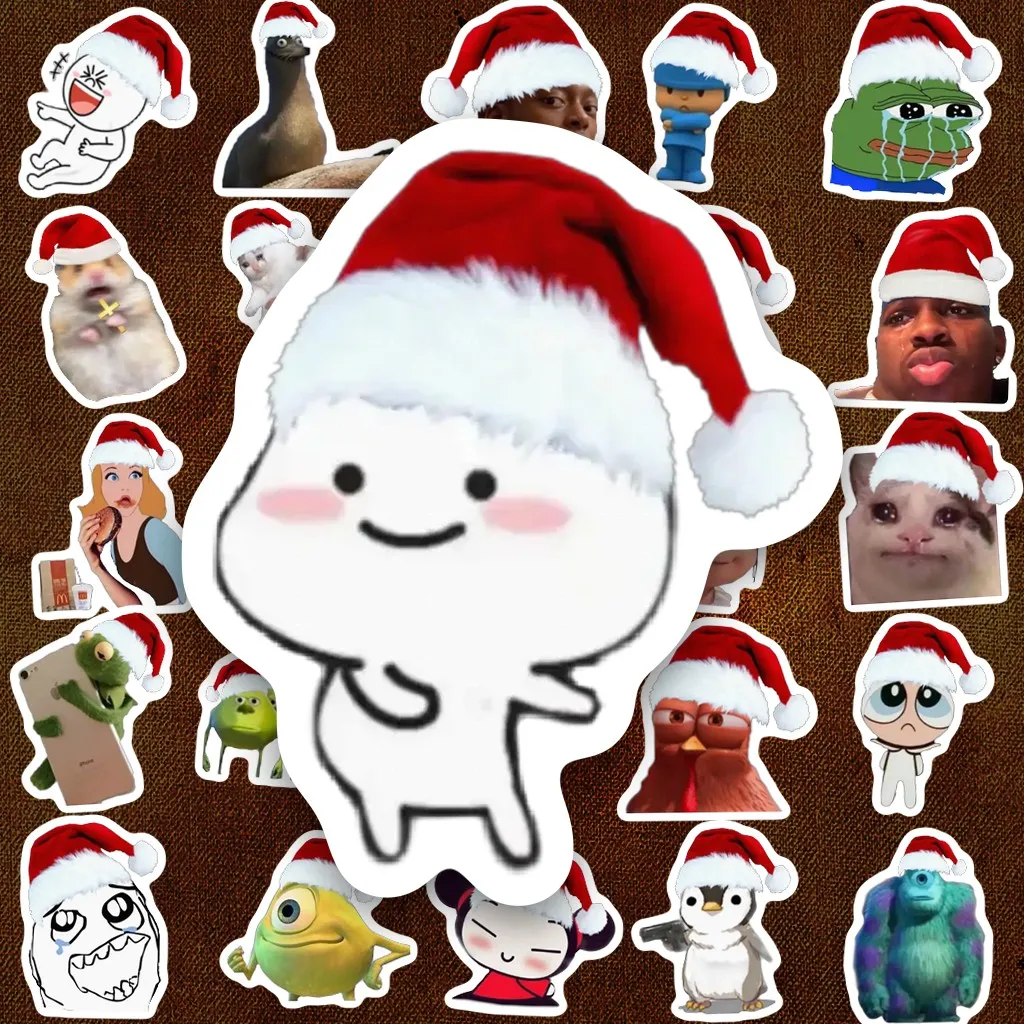 100 Sticker IN LASER Meme Noel Tất Cả Đội Nón Giáng Sinh Hài Hước Dán Laptop Sổ Tay Bình Nước