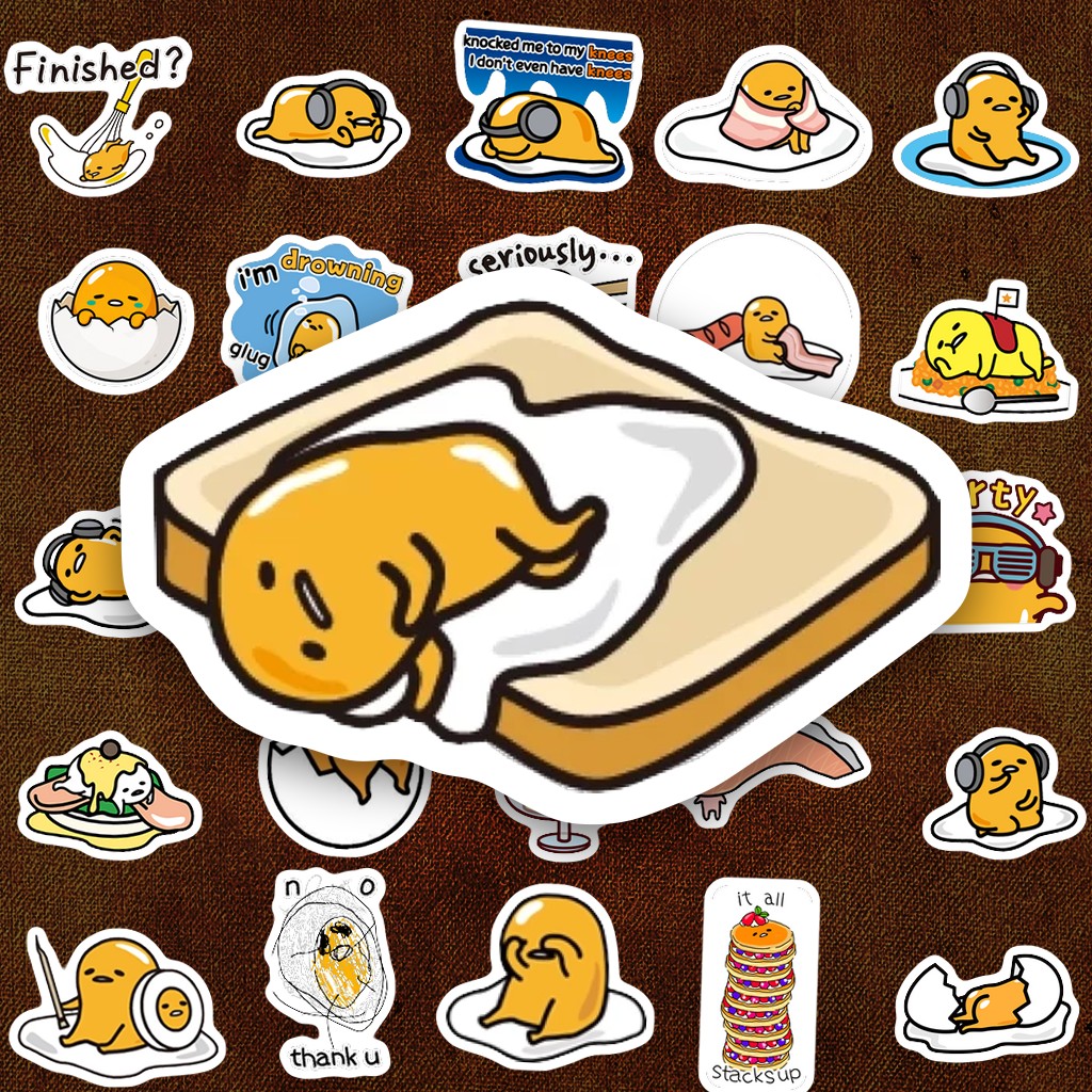200 Sticker IN LASER Gudetama Trứng Lười Ốp La Cute Dễ Thương Dán Laptop Sổ Tay Bình Nước Chống Nước