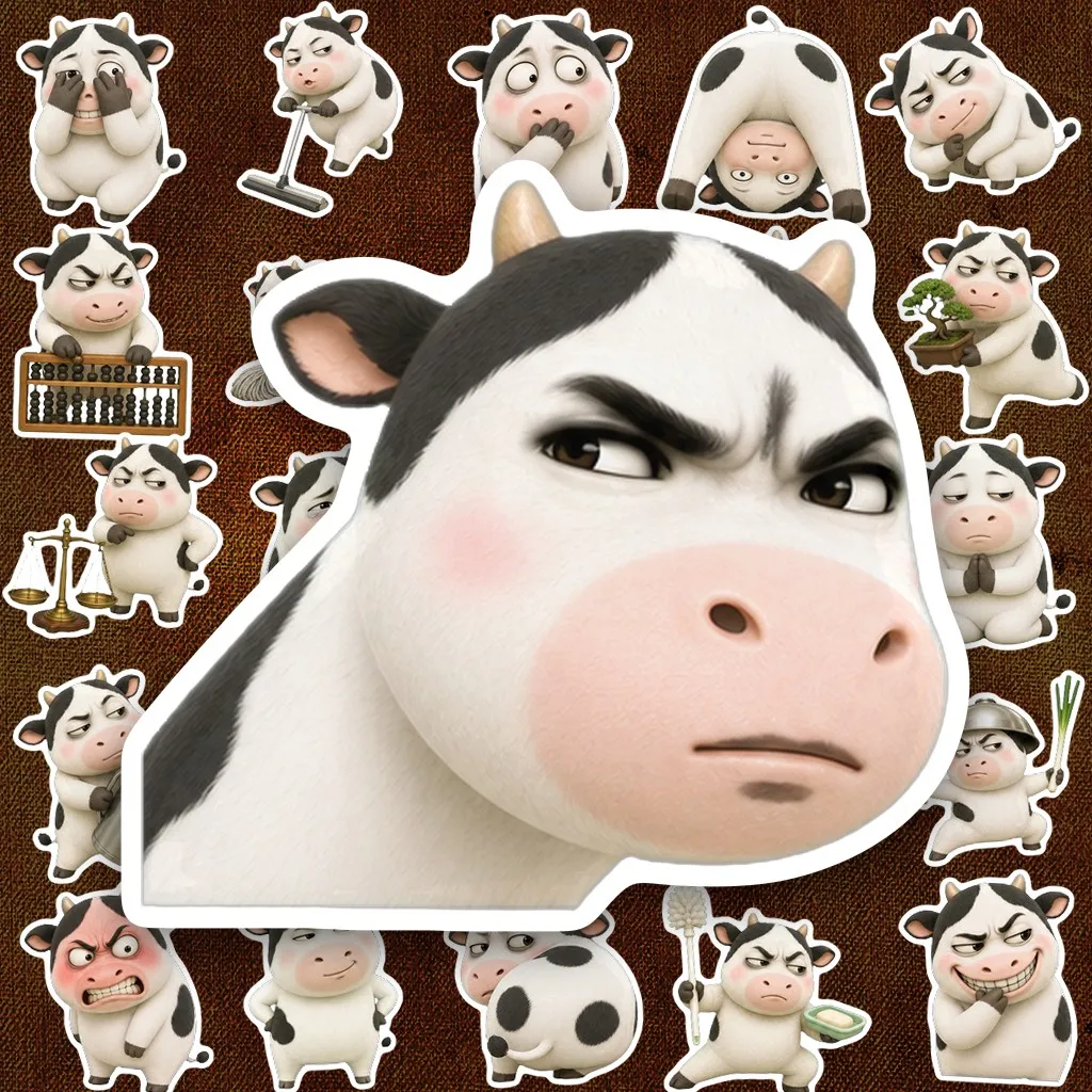 100 Sticker IN LASER Sion Meme Cow Hài Hước Biểu Cảm Đa Dạng Cute Dán Laptop Sổ Tay Bình Nước