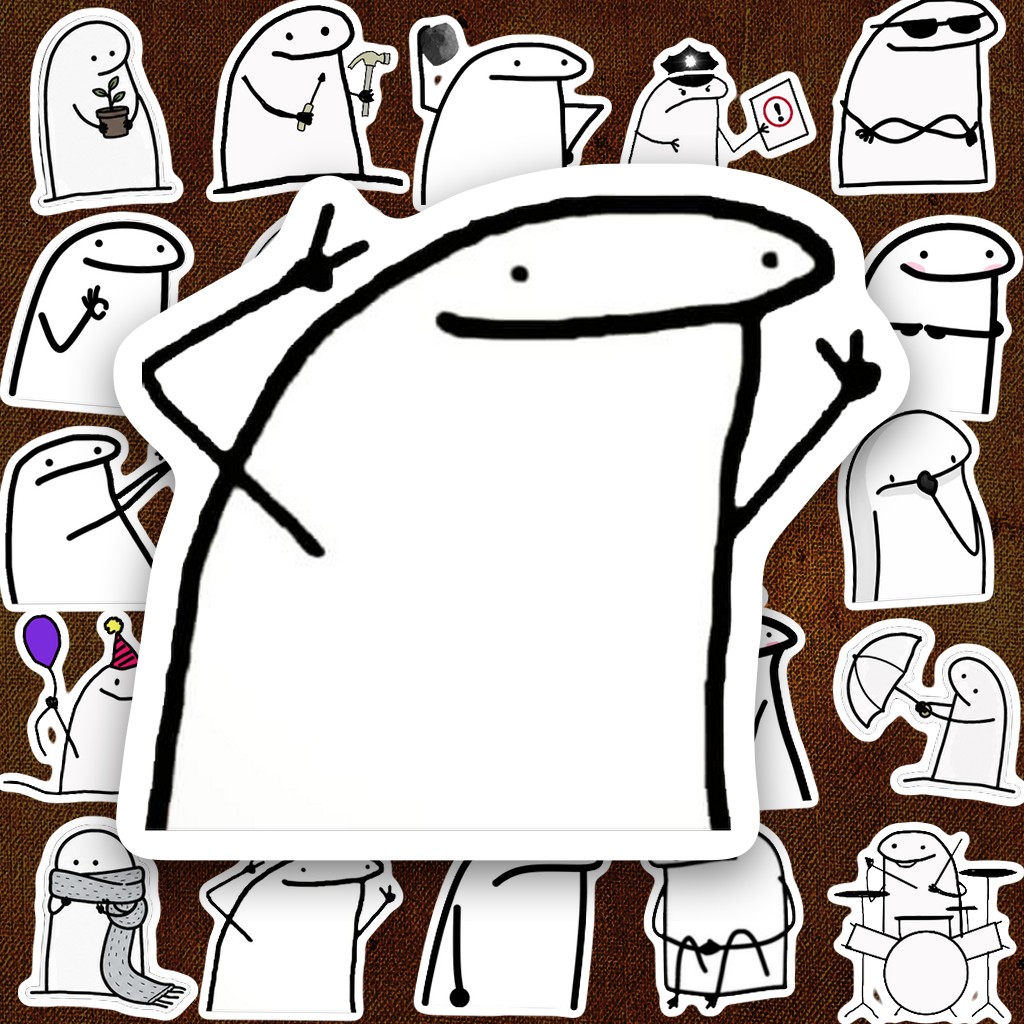 211 Sticker IN LASER Meme Flork Trắng Đen Hài Hước Thằn Lằn Tay Que Cute Dán Laptop Bình Nước