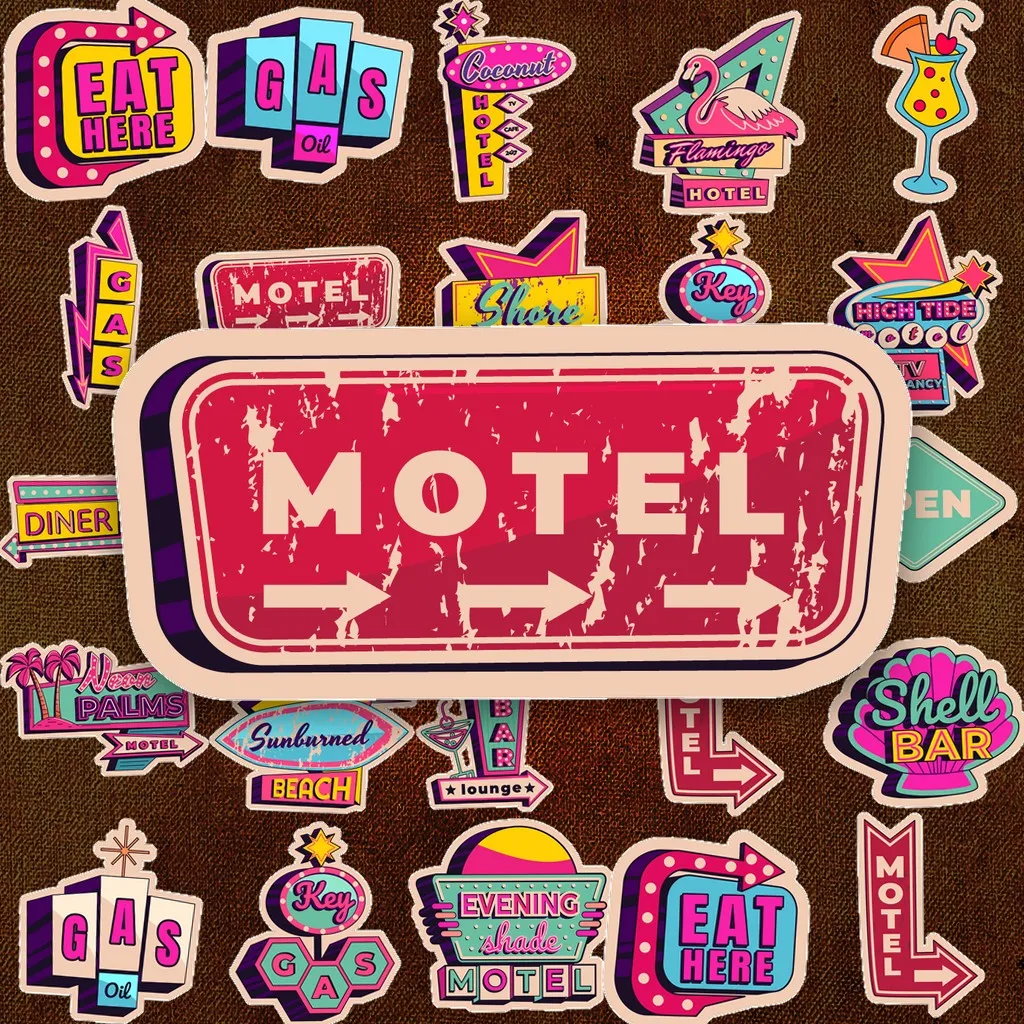 36 Sticker IN LASER Retro Neon Vintage Biển Hiệu Motel Bar Diner Dán Laptop Sổ Tay Bình Nước