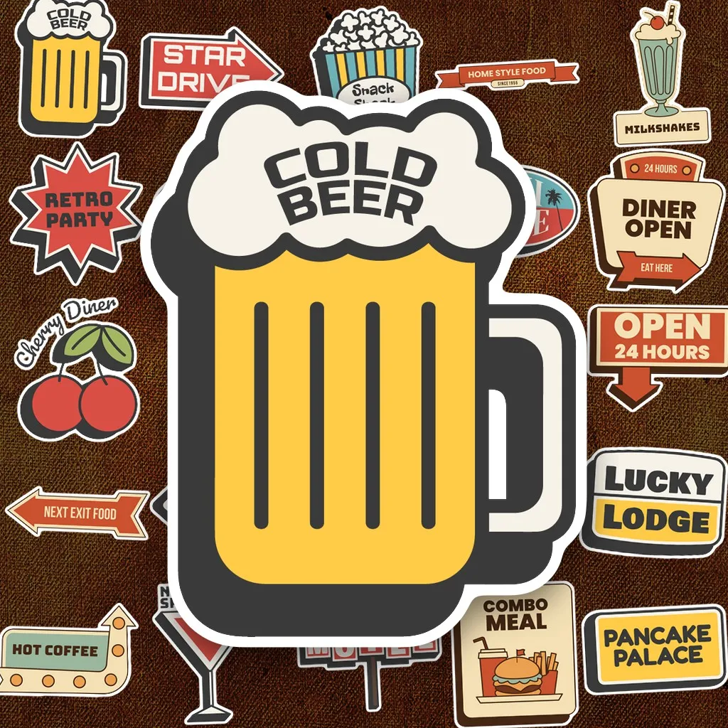 78 Sticker IN LASER Retro Diner Vintage Mỹ Biển Hiệu Quán Ăn Dán Laptop Sổ Tay Bình Nước Chống Nước