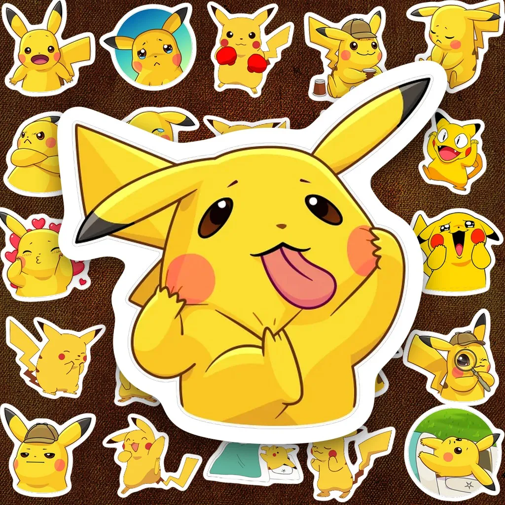 61 Sticker IN LASER Pika Pikachu Quái Vật Tia Sét Cute Vàng Hoạt Hình Dán Bình Nước Chống Nước