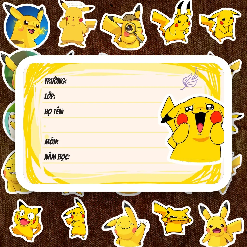 48 Nhãn Vở IN LASER Pika Pikachu Quái Vật Tia Sét Hoạt Hình Cute Dễ Thương Dán Vở Sách Tập Học Sinh