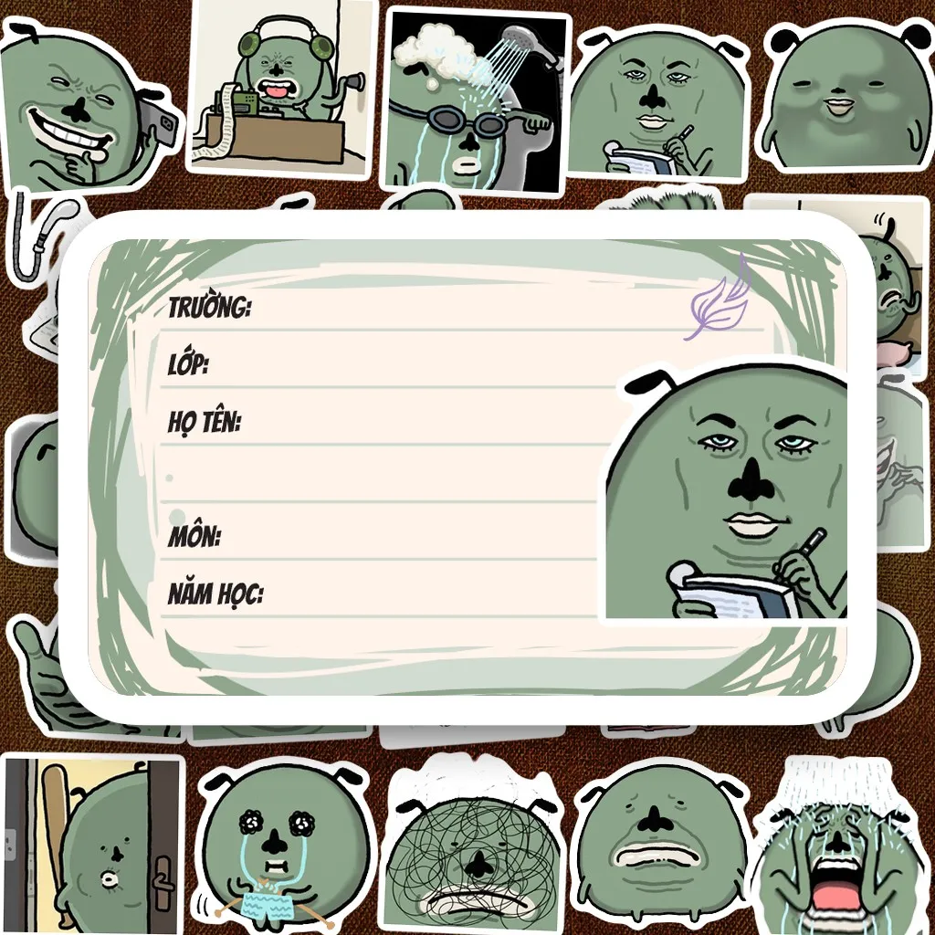 60 Nhãn Vở IN LASER Meme Chó Khóc Xấu Xí Hài Hước Biểu Cảm Cute Dán Vở Sách Tập Học Sinh