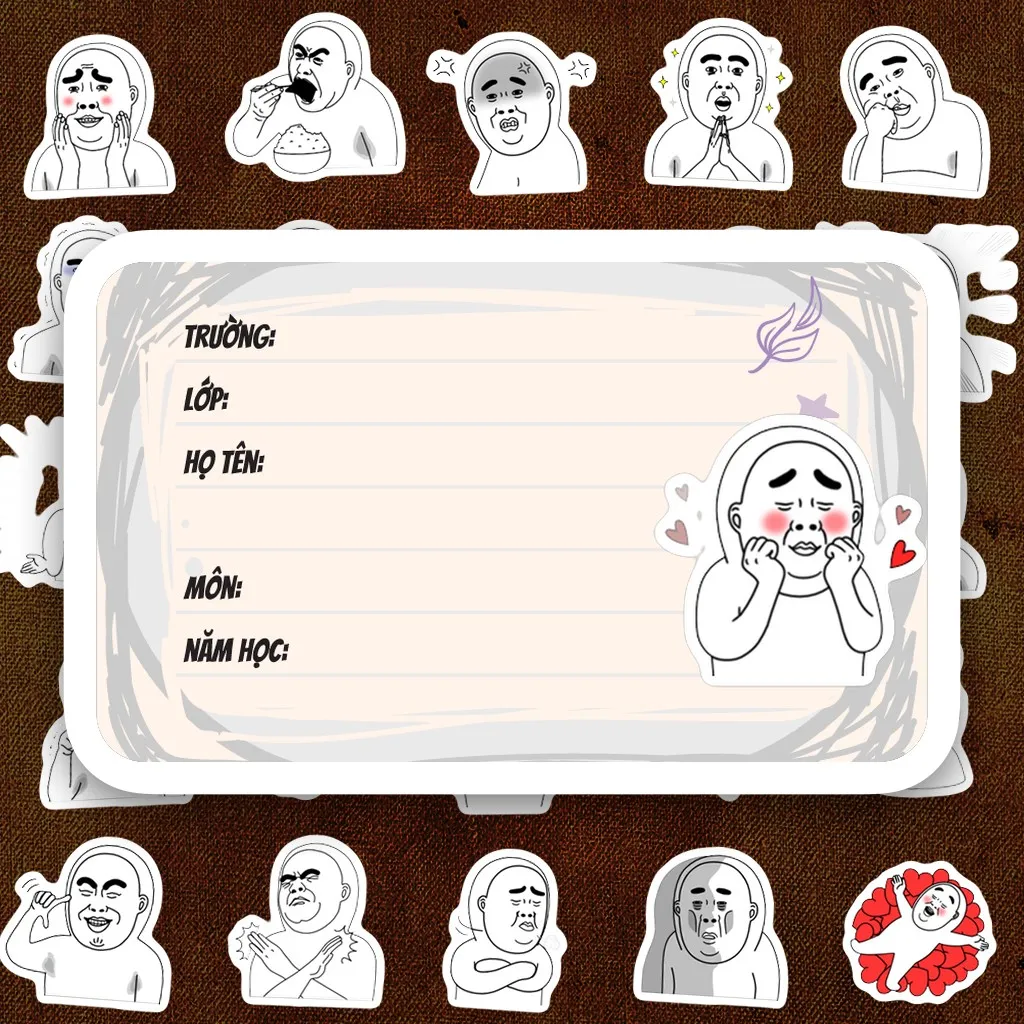 128 Nhãn Vở IN LASER Meme Mr Dahan Chú Trọc Hài Hước Cute Dễ Thương Dán Vở Tập Sổ Tay Học Sinh
