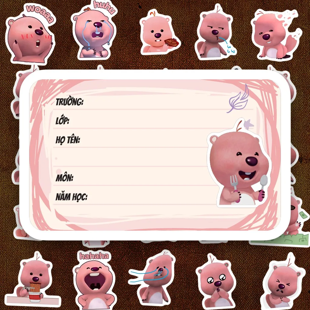 64 Nhãn Vở IN LASER Loopy Hải Ly Hồng Meme Hài Hước Cute Dễ Thương Dán Vở Tập Sổ Tay Học Sinh