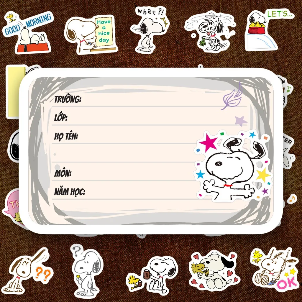 1520 Nhãn Vở IN LASER Snoopy Chó Trắng Hoạt Hình Cute Dễ Thương Dán Vở Tập Sổ Tay Học Sinh