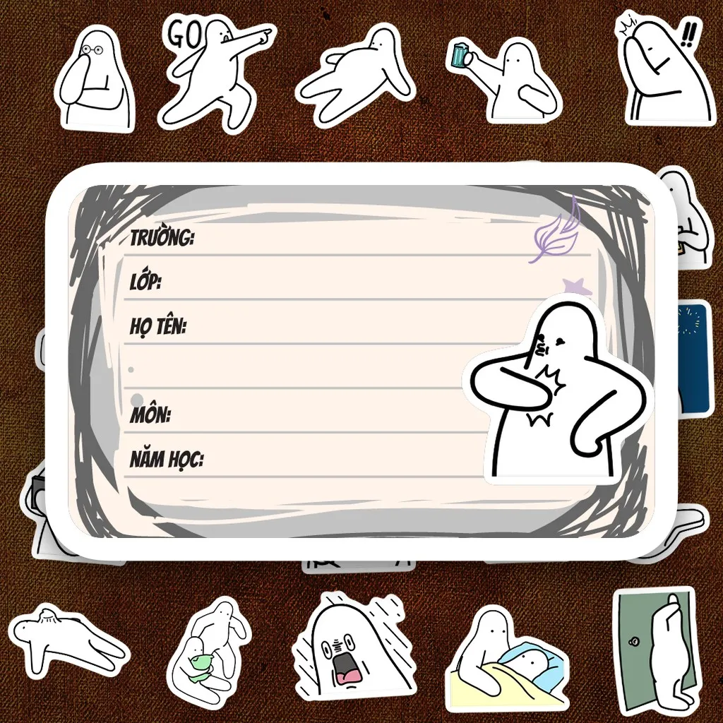 96 Nhãn Vở IN LASER Donothing Cục Bột Lười Biếng Meme Cute Dễ Thương Dán Vở Tập Sổ Tay Học Sinh