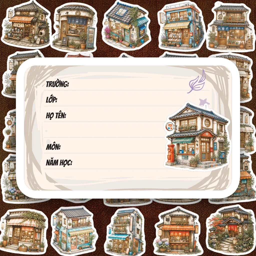 96 Nhãn Vở IN LASER Nhà Nhật Bản Phố Cổ Vintage Aesthetic Cute Dễ Thương Dán Vở Tập Sổ Tay Học Sinh