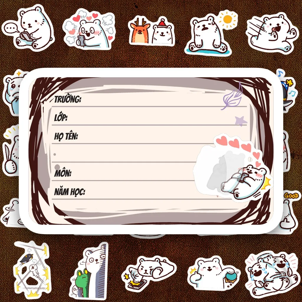 384 Nhãn Vở IN LASER Meme Gấu Trắng Bac Bac Hài Hước Cute Dễ Thương Dán Vở Tập Sổ Tay Học Sinh