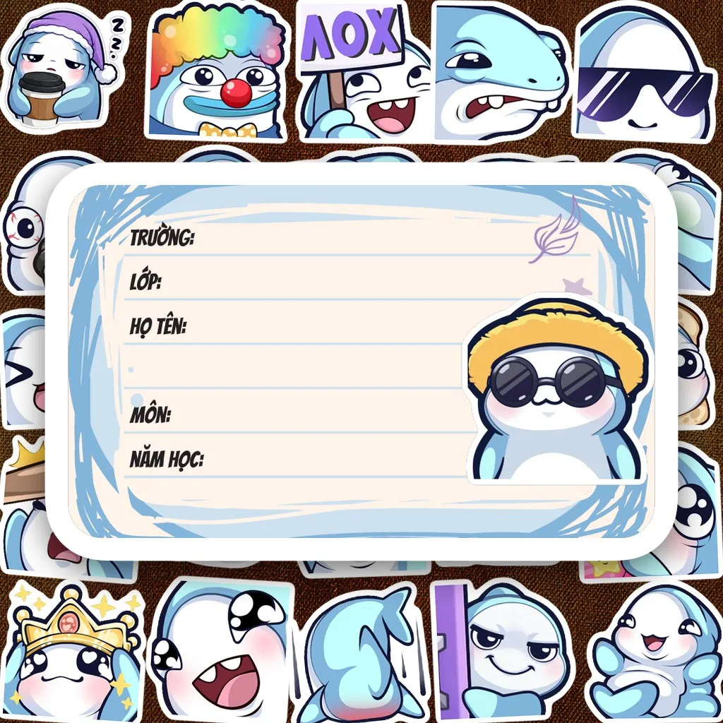128 Nhãn Vở IN LASER Meme Cá Mập Hài Hước Biểu Cảm Đa Dạng Cute Dễ Thương Dán Vở Tập Sổ Tay Học Sinh