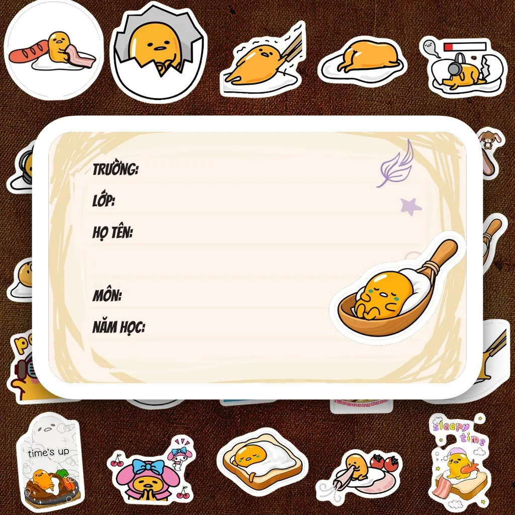 208 Nhãn Vở IN LASER Gudetama Trứng Lười Ốp La Cute Dễ Thương Dán Vở Tập Sổ Tay Học Sinh