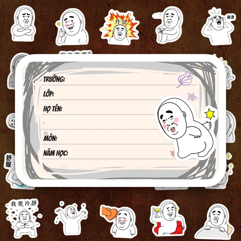 192 Nhãn Vở IN LASER Meme Chú Trọc Bựa Thi Cử Hài Hước Cute Dễ Thương Dán Vở Tập Sổ Tay Học Sinh