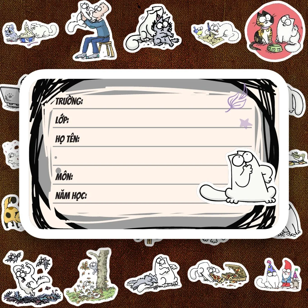 96 Nhãn Vở IN LASER Simon Cat Mèo Trắng Meme Hài Hước Cute Dễ Thương Dán Vở Tập Sổ Tay Học Sinh