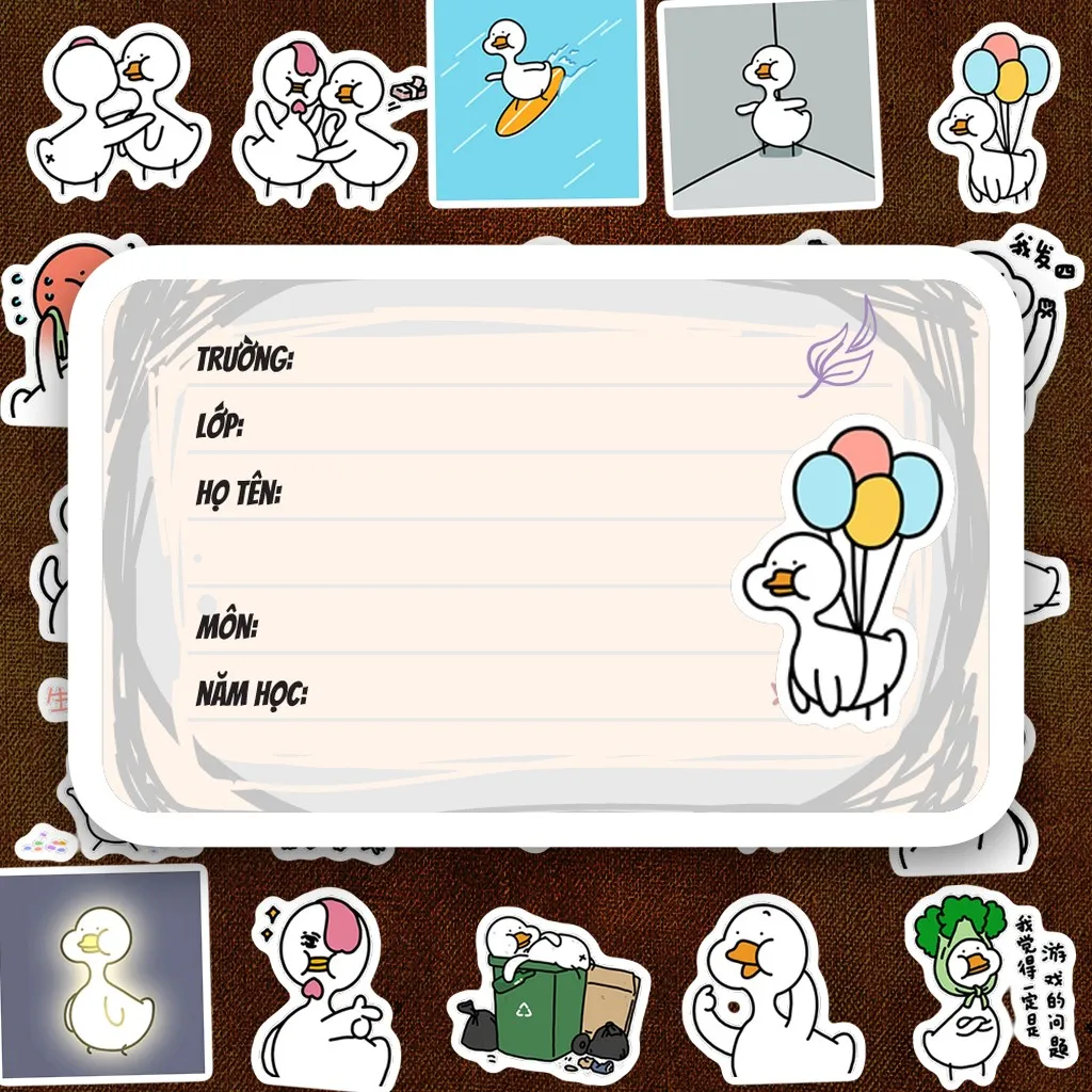 48 Nhãn Vở IN LASER Meme Ngỗng Vịt Trắng Doodle Hài Hước Cute Dễ Thương Dán Vở Tập Sổ Tay Học Sinh