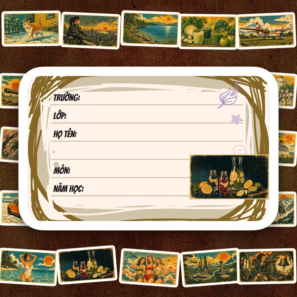 32 Nhãn Vở IN LASER Retro Vintage Aesthetic Phố Cổ Cute Dễ Thương Dán Vở Tập Sổ Tay Học Sinh